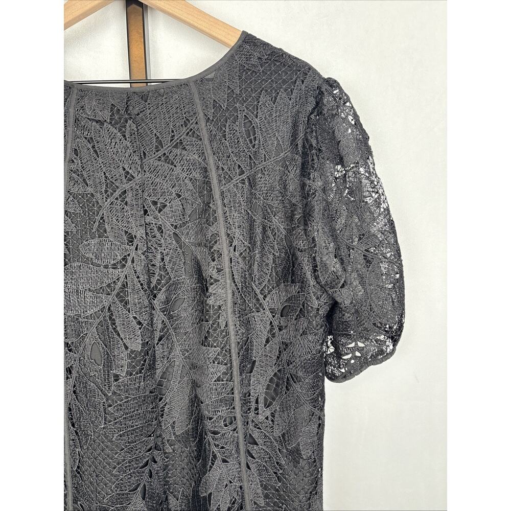 NEW Chico's Lace Leaf Dress Women's Size 14 Black Textured Short Sleeve Boho - Picture 9 of 12